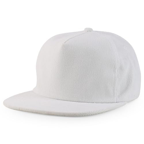 Trendy Apparel Shop Unstructured 5 Panel Corduroy Flat Bill Snapback Cap - color: White