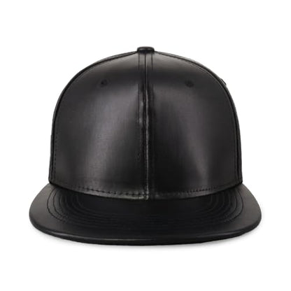 CHOK.LIDS PU Leather Flat Brim Snapback Hat Hip Hop Baseball Cap - color: Leather Black