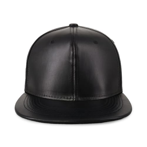 CHOK.LIDS PU Leather Flat Brim Snapback Hat Hip Hop Baseball Cap - color: Leather Black