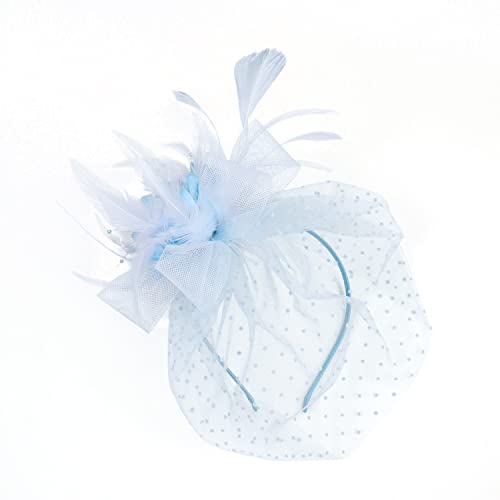 Fascinators Hat Feather Headband Women's Fascinators Tea Party Headwear with Clip Derby Hat for Girls and Women - color: 1 Light Blue