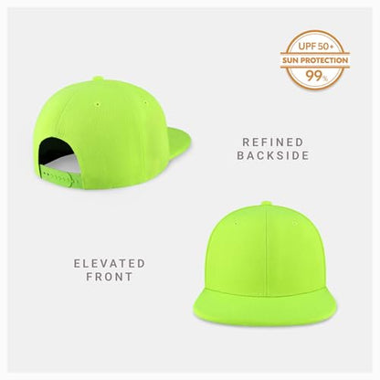 CHOK.LIDS Classic Snapback Flat Bill Hat Blank Adjustable Baseball Cap - color: Neon Green