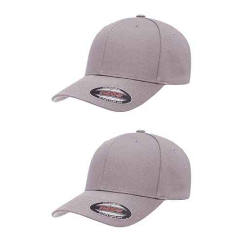 Flexfit 5001 Standard Cotton Twill 6-Panel Fitted Baseball Cap - color: Grey, size: Large-X-Large