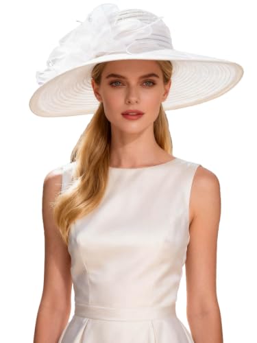 Vintage Fascinators Pillbox Hat for Women Straw Fedora Wide Brim Ladies Church Sinamay Derby Hats - color: White 2