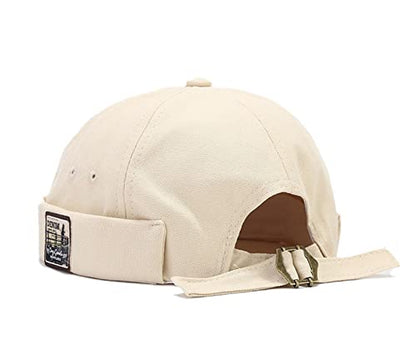 Mens Cotton Brimless Skullcap Sailor Cap Rolled Cuff Retro Beanie Hat - color: Beige, size: One Size