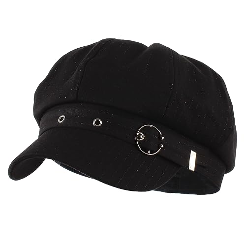 Women Cotton Blend Newsboy Cap Cabbie Paperboy Painter Visor Hat - color: Black