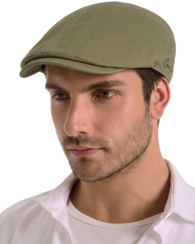 ZLYC Men Cotton Flat Cap Summer Scally Newsboy Beret Driver Hat - color: Solid Army Green