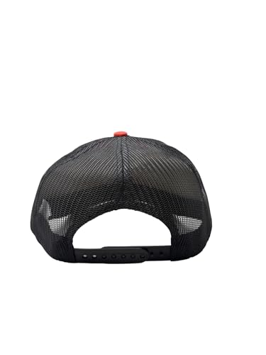 Ashen Fane Faux Suede Polyester Blend 5 Panel Classic Flat or Round Visor Adjustable Snapback Mesh Back Trucker Hat - color: Round - Red
