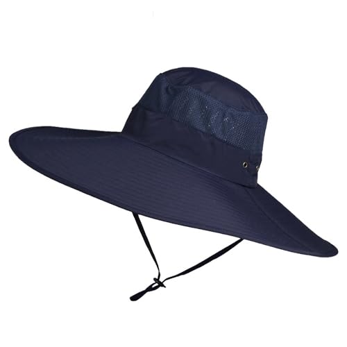 HUAMULAN Men Wide Brim Sun Hat Summer Outdoor Women Bucket Fishing Hats - color: Navy