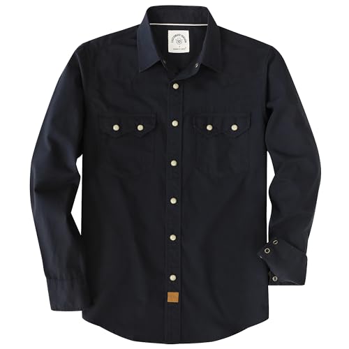 Dubinik® Pearl Snap Shirts for Men Long Sleeve Lightweight Casual Western Plaid Cowboy Cotton Vintage Work Shirt - color: Black, size: 3X-Large