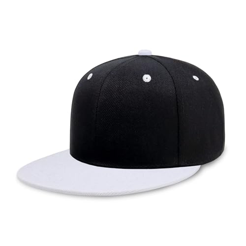 CHOK.LIDS Classic Snapback Flat Bill Hat Blank Adjustable Baseball Cap - color: Black/White
