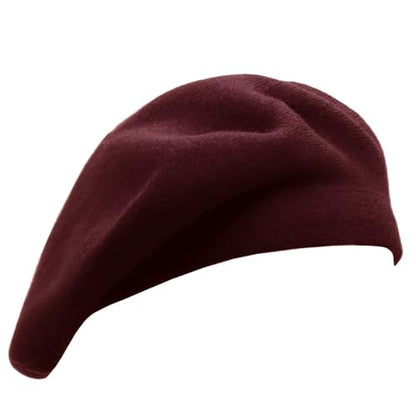 Wheebo Reversible Solid Color French Beret Hat for Women and Girls - color: Burgundy