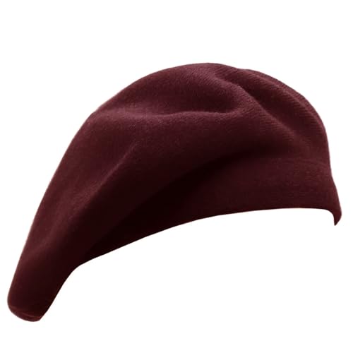 Wheebo Reversible Solid Color French Beret Hat for Women and Girls - color: Burgundy