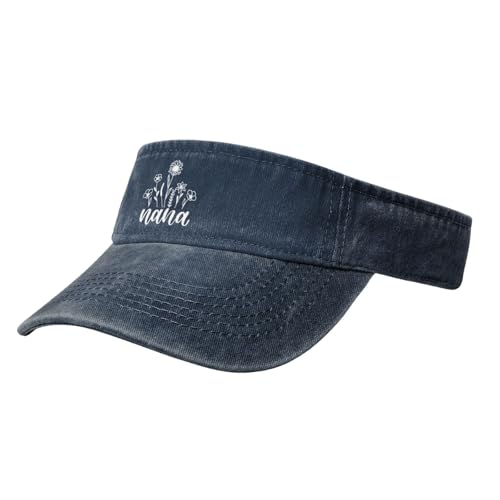 Women's Nana Floral Sun Visor Hat Black - Adjustable Empty Top Baseball Cap - for Sport Running Tennis Golf - color: Navy