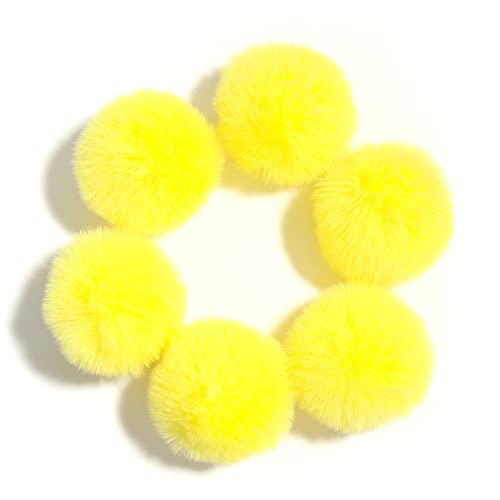 Fluffy Faux Fur Pompom Ball with Tiny Cord for Hat Shoes Garment Accessories 2.8in Pack of 6pcs Yellow - color: Yellow