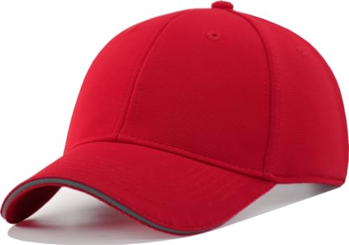 TSSGBL Men's Plain Baseball Hat - OSFM & XXL Big Head Fit，Adjustable Structured Ball Cap with Reflective Sandwich Brim - color: Red, size: Medium-Large