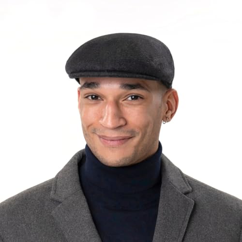 Lipodo Classic Flat Cap Italian-Made Wool Winter Peaked Ivy Cap Men Women - color: Black, size: 6 7/8