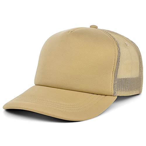 Lids Blank Basic Foam Trucker Adjustable Snapback Hat - color: Tan/Tan