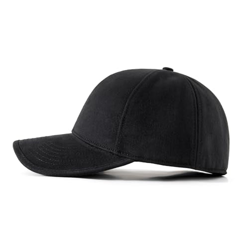 Men's Fitted Cap Winter Fleece Warm Full Closed Baseball Caps Curved Brim Blank Elastic Closed Back Hat K277N - color: Black, size: 7-7 1/4