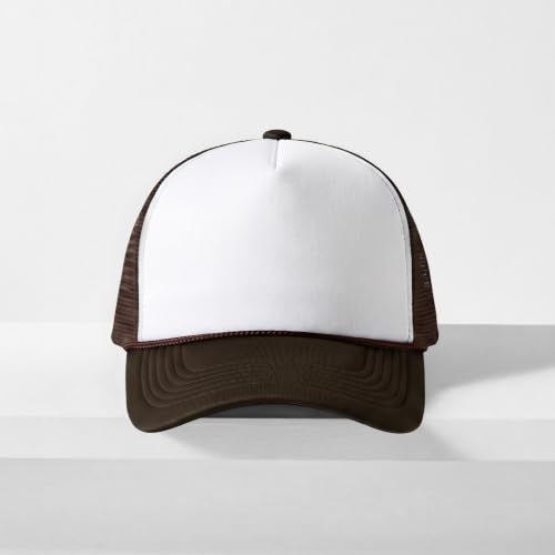 CHOK.LIDS Blank Foam Trucker Hat, Retro Mesh Rope Snapback Cap, Men Women - color: Curved Brim (White/Brown)