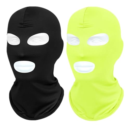 2Pcs Full Face Mask,2Hole/3Hole Black Thin Balaclava Seamless Mask - color: 3 Hole Black+green