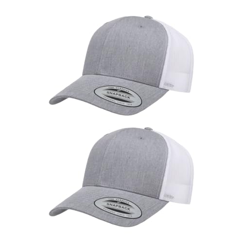 Yupoong Classic Mesh 6 Panel Retro Trucker Cap | Mid Profile Snapback - color: Heather/White