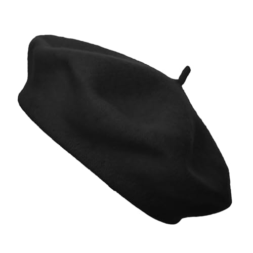 TOPTIE Wool Beret for Women French Style Artist Hat Solid Color Basque - color: Black