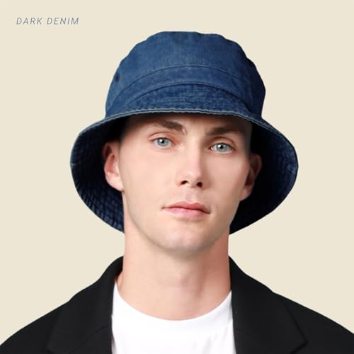 Hot Summer Bucket Hat - Trendy Cotton Sun Hat for Beach, Golf, Fishing - color: Light Denim