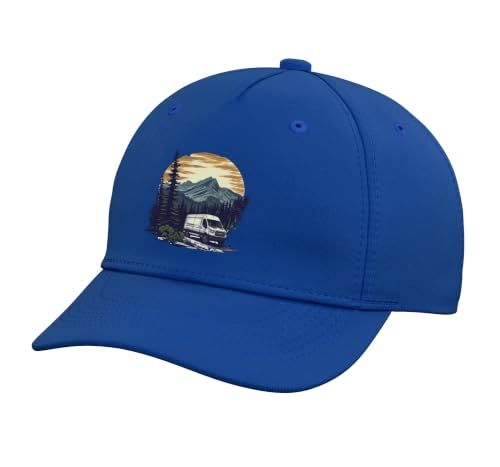 White Camper Van RV: Embrace the Mountain Travel Life Adjustable Baseball Hat - color: Royal Blue