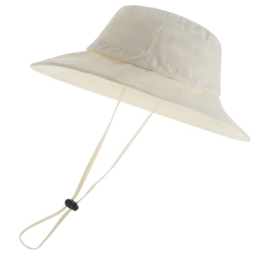 Moon Kitty Men's Sun Hat UPF 50+ Wide Brim Bucket HatAdjustable Nylon Fishing Hiking Boonie Hat for Large Heads - color: Light Khaki