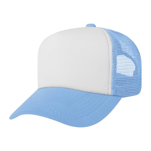 TOPTIE Kids Trucker Hat 5-Panel Foam Front Snapback Cap (Ages 3-7) - color: Light Blue/White
