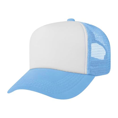 TOPTIE Kids Trucker Hat 5-Panel Foam Front Snapback Cap (Ages 3-7) - color: Light Blue/White