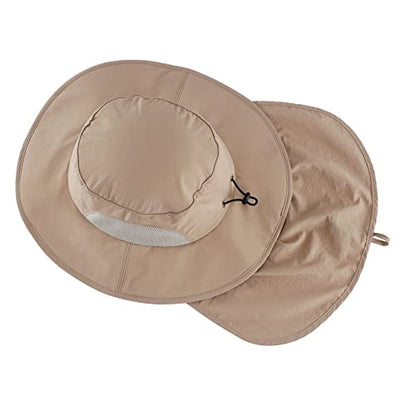 Home Prefer Outdoor UPF50+ Mens Sun Hat with Neck Flap Womens UV Protection Hat Wide Brim Safari Fishing Hiking Gardening Hat - color: Milky Khaki