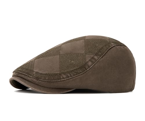 Quanhaigou Men's Cotton Flat Ivy Gatsby Newsboy Driving Hat Adjustable Irish Cabbie Ivy Driving Hunting Cap - color: Plaid Embroidered Green