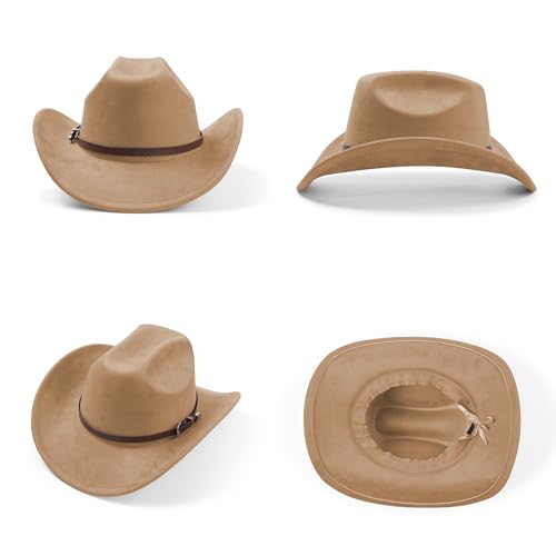 Cowboy Hats for Women and Men with Wide Brim Felt Suede Western Hats for Cowgirls and Cowboys - color: Coffeel