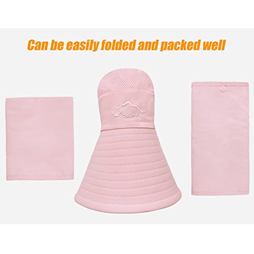 Fishing Hat for Men & Women, Sun Protection Hat with Face Cover & Neck Flap - color: Pink