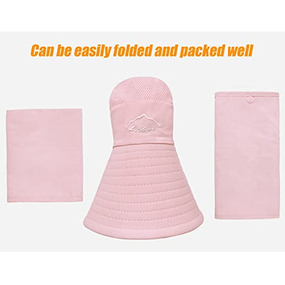 Fishing Hat for Men & Women, Sun Protection Hat with Face Cover & Neck Flap - color: Pink