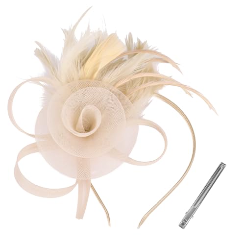Tulle Flower Fascinators Hats for Women 2025 Derby Outfits for Women Tea Party Derby Hats - color: Champagne