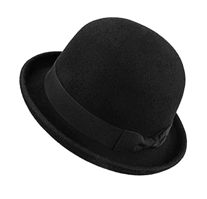 Wool Derby Hat Round Cloche Hat for Men and Women Upturn Church Hat (S/M)
