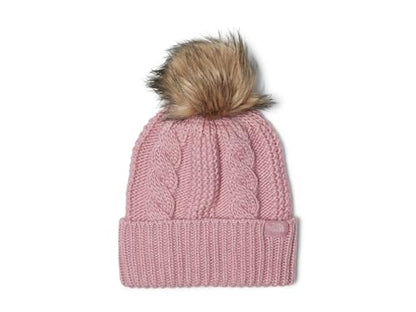 THE NORTH FACE Women's Oh Mega Fur Pom Beanie | Deep Fit Cuffed Winter Hat With Oversized Faux-fur Pom & Cable Detailing - color: Mauve