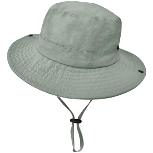 ZOORON Kids Sun Hat UPF 50+ Quick Dry Bucket Safari Hat for Girls and Boys - color: Green Gray