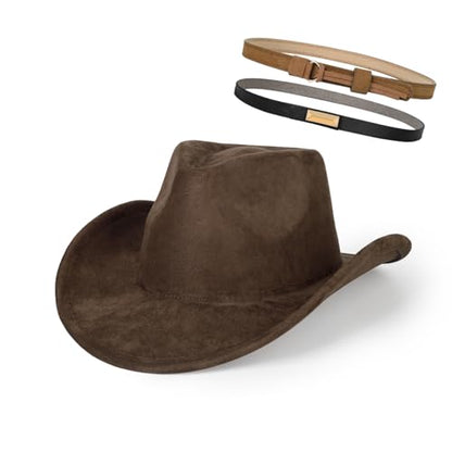 2 Pack Western Cowboy Hats for Women Men 2 Different hat Bands - color: Coffee