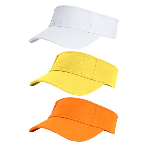 Yookat 3 Pack Visor Sun Hat Adjustable Sun Visor Caps Golf Tennis Visor Hat for Sports Girls Boys Outdoor - color: White, Orange, Yellow