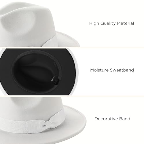 BABEYOND 1920s Fedora Hat for Men Gatsby Wide Brim Hat Felt Panama Cap - color: Bl/White-wh