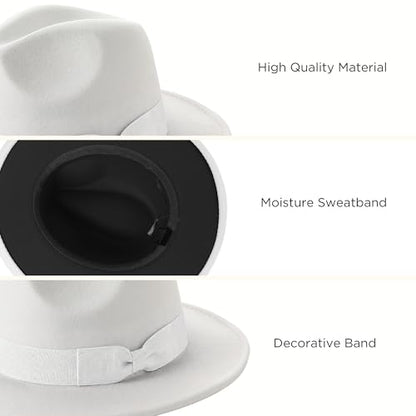 BABEYOND 1920s Fedora Hat for Men Gatsby Wide Brim Hat Felt Panama Cap - color: Bl/White-wh