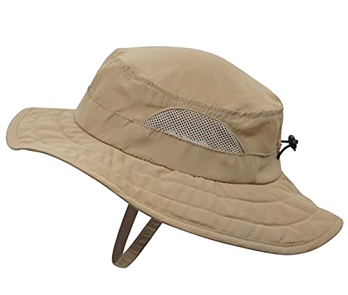 Connectyle Kids Sun Hat for Boys Girls Wide Brim Bucket Hat UPF 50+ Sun Protection Hat Breathable Summer Beach Hat - color: Dark Khaki