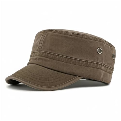 Army Cadet Cap for Men Women Military Flat Top Cap Adjustable Cotton Basic Baseball Cap - color: Coffee