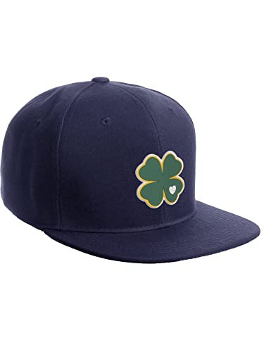 Daxton Classic Snapback St.Patrick Day 3D Lucky Clover Flat Bill Visor Hat - color: Navy, style: Clover