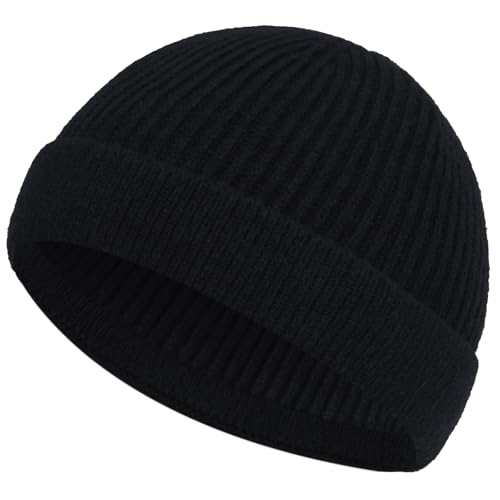 ROYBENS Short Fisherman Beanie for Men Women Wool Knit Warm Winter Hat Swag - color: 1pcs-black