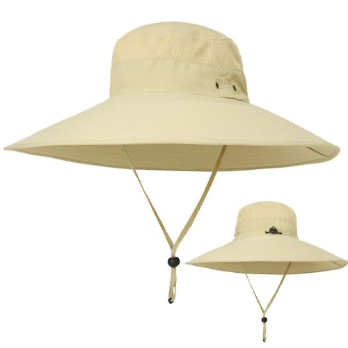 HUAMULAN Men Wide Brim Sun Hat Summer Outdoor Women Bucket Fishing Hats - color: D4-beige