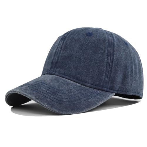 Unisex Vintage Washed Cotton Baseball Cap Distressed Adjustable Classic Low Profile Dad Hat - color: Navy Blue